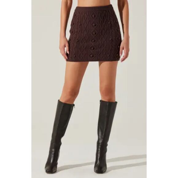 ASTR The Label Argyle Knit Sweater Mini Skirt Size S Brown Coffee Pull-On Ribbed - Picture 2 of 9